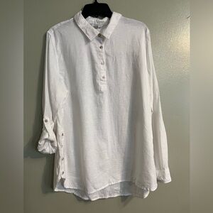 Croft & Barrow Womens Ivory Linen Blend Long Roll Top Sleeves Top Blouse XL NWT